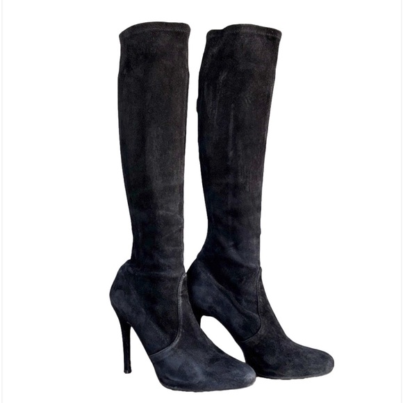 Stuart Weitzman Shoes - Stuart Weitzman Black Suede Over-the-Knee Stiletto Boots Minimal Chic Y2K Luxe
